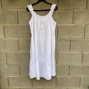 NWT 4OUR Dreamers White Cotton Midi Dress M Tiered Boho Beach Lounge Sleeveless